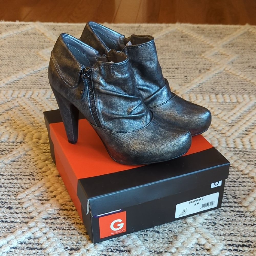 Guess Metallic Ankle Boots Rock Metal Biker Concert